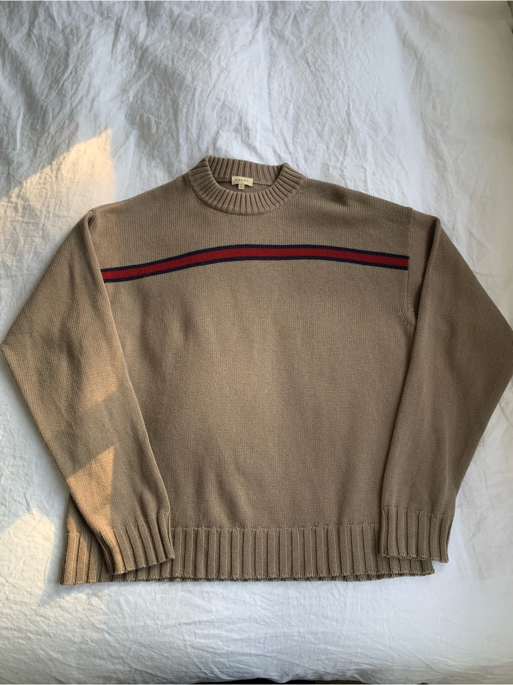 Donni The Cotton Cashmere Stripe Oversized Knit Sweater 90s Tan Brown Red - Picture 6 of 13